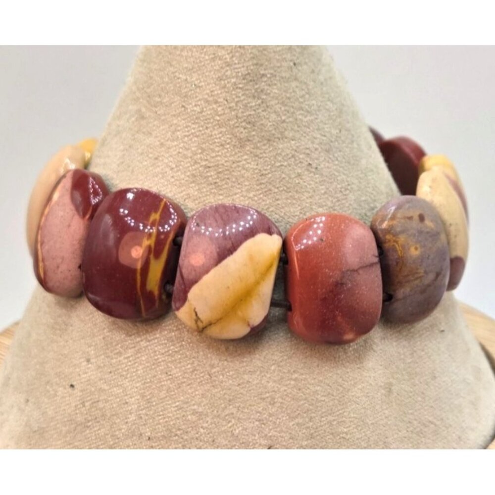 Brown, Tan, Cream Square Beaded Stretch Bracelet